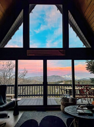 Modern A-Frame with Mountain Views, Hot Tub, Game Room, & EV in Running Springs