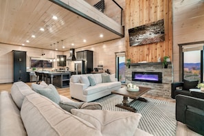Smart TV, fireplace, video games, table football