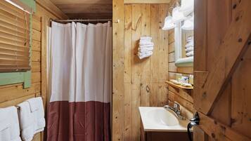 Shower, towels, soap, shampoo