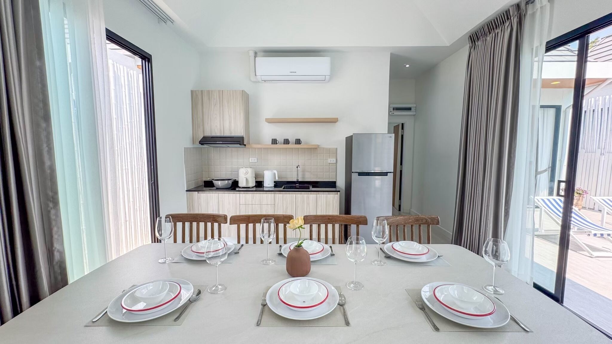 Fridge, microwave, stovetop, toaster