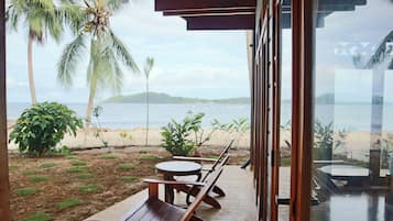 Chambre Double Luxe, vue plage | Literie de qualité supérieure, rideaux occultants