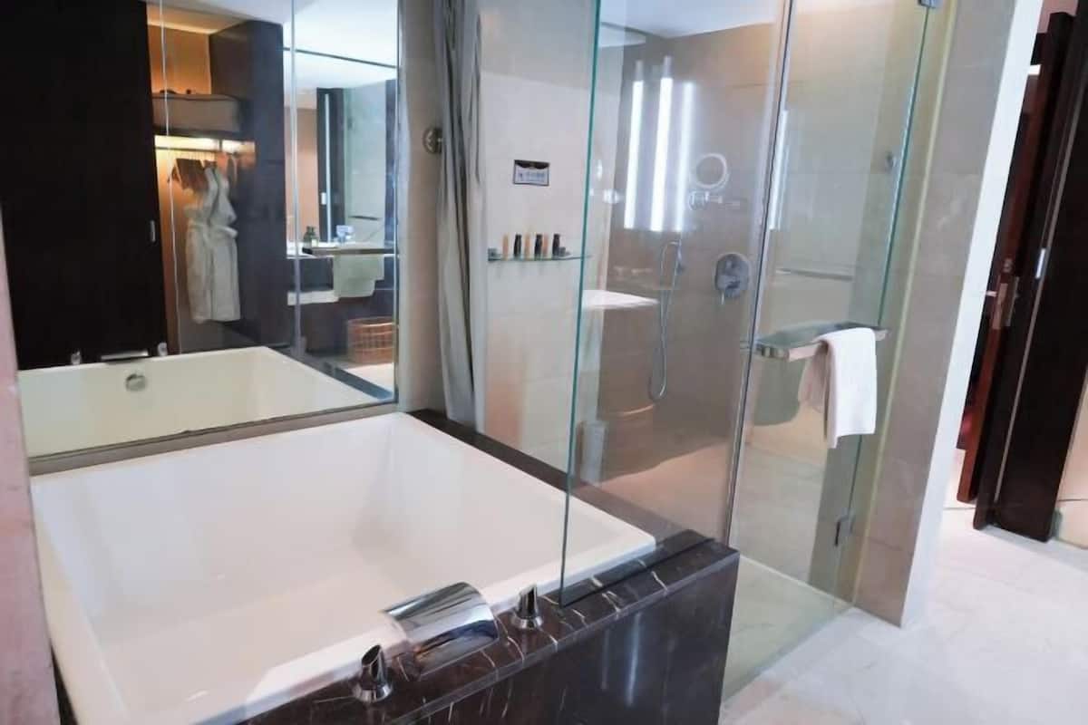 Bathroom | Hair dryer, slippers, towels, soap