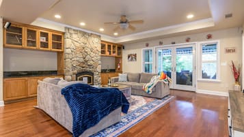 Fireplace, foosball, table tennis, stereo