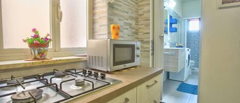 Fridge, microwave, stovetop
