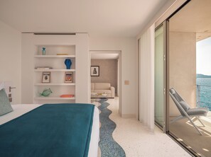 Prestige Suite, 1 king-size bed and 1 sofa bed, balcony, sea view | Minibar, in-room safe, blackout drapes, free cribs/infant beds - Hôtel Les Roches – Relais & Châteaux (Le Lavandou)