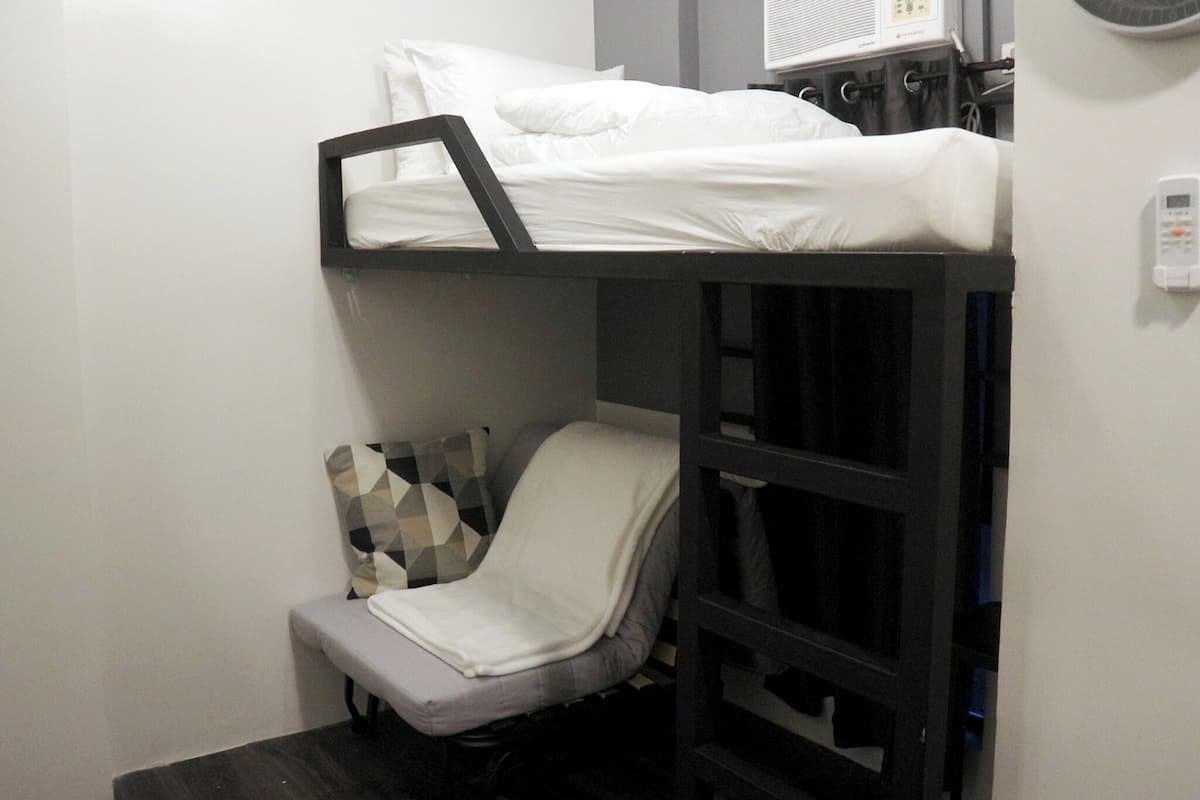 Loft Bunk Room | Desk, laptop workspace, blackout drapes, iron/ironing board