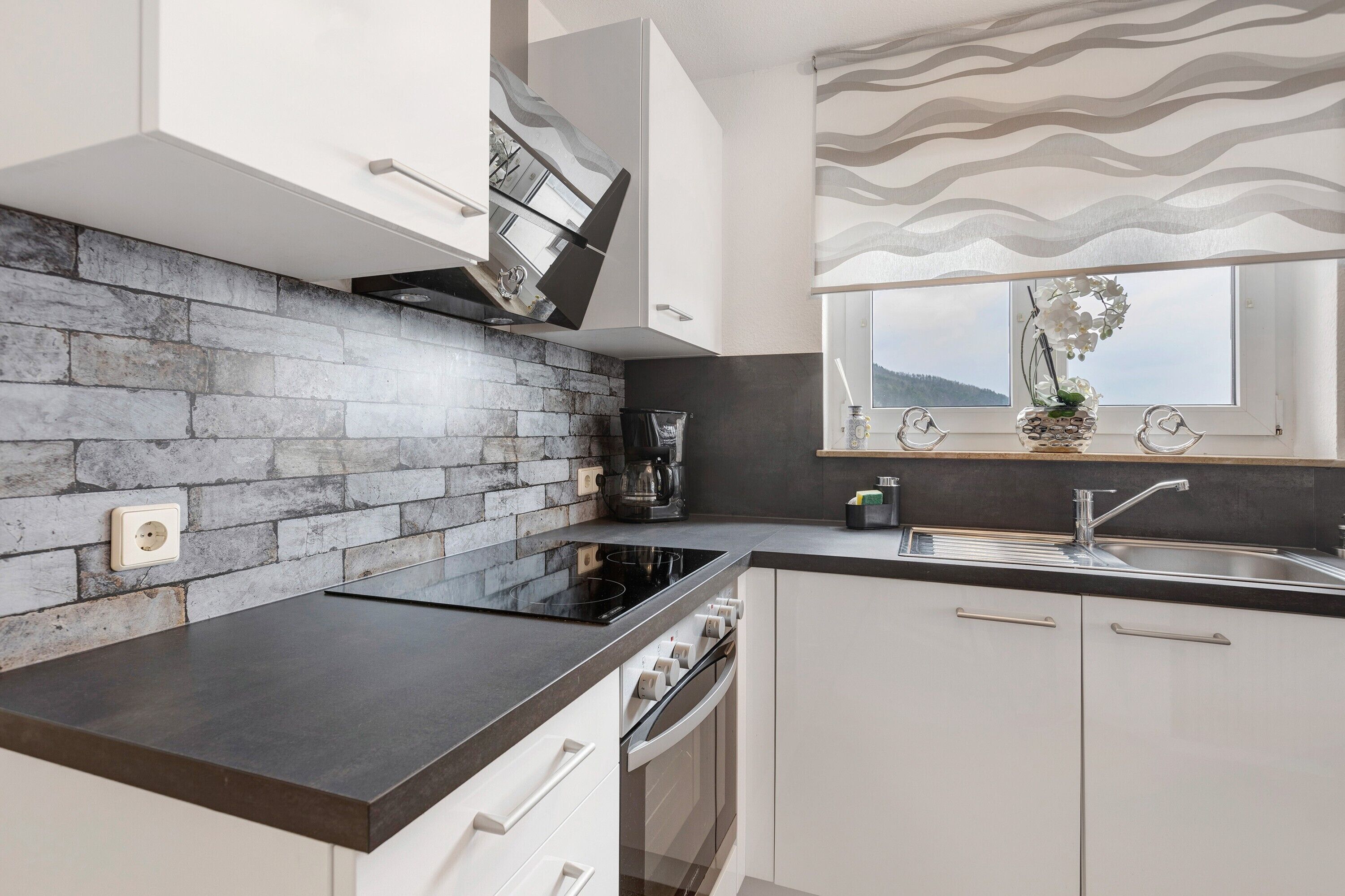 Fridge, oven, stovetop, coffee/tea maker