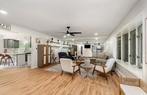 Smart TV, DVD player, table football, books