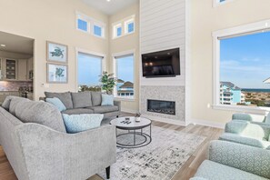 TV, fireplace, DVD player, video library