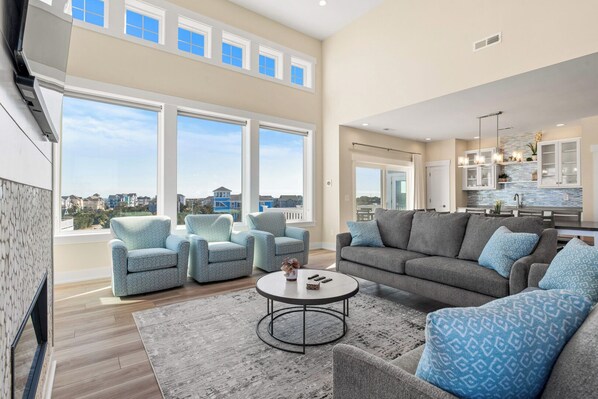 TV, fireplace, DVD player, video library