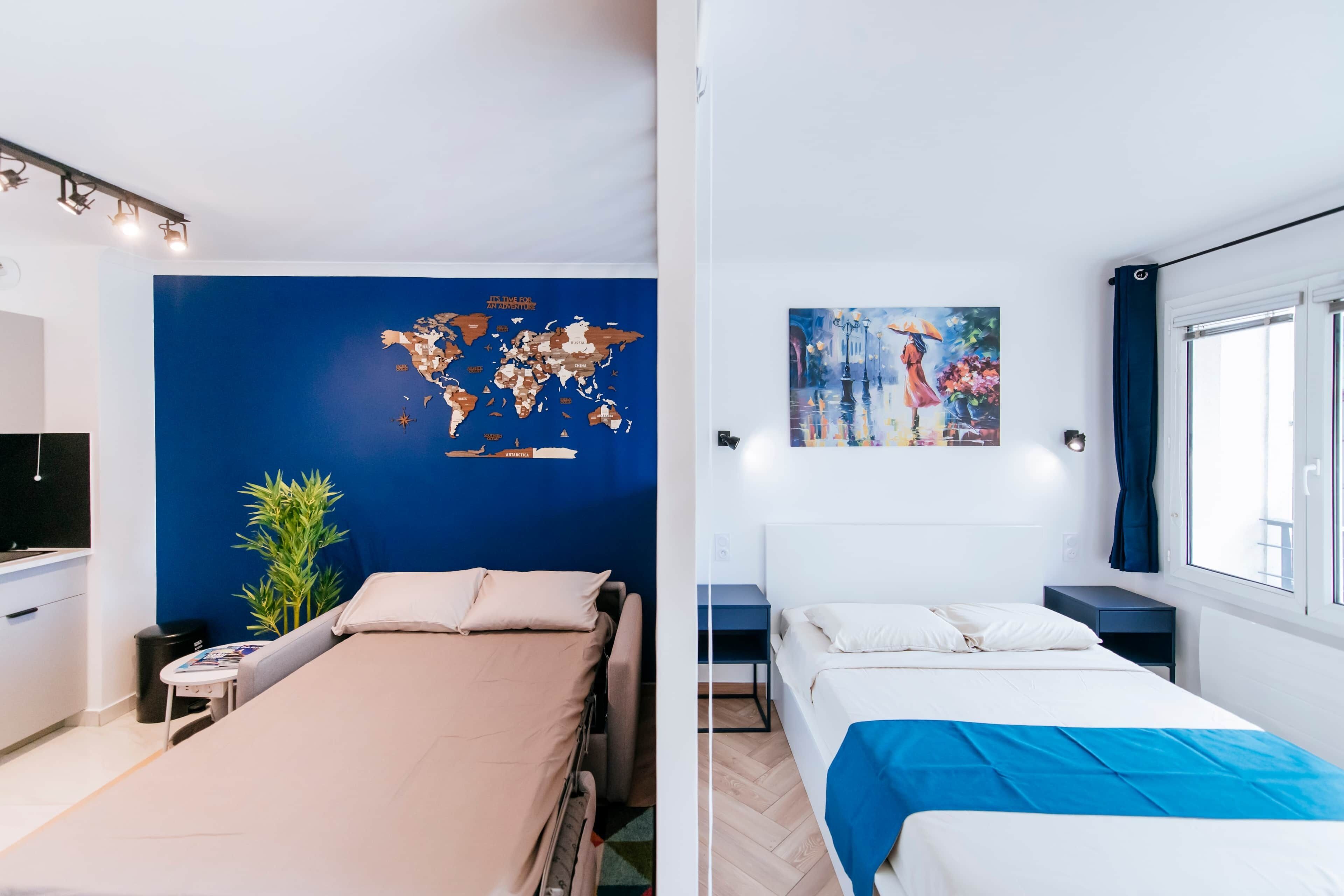 1 slaapkamer, een strijkplank/strijkijzer, wifi, beddengoed