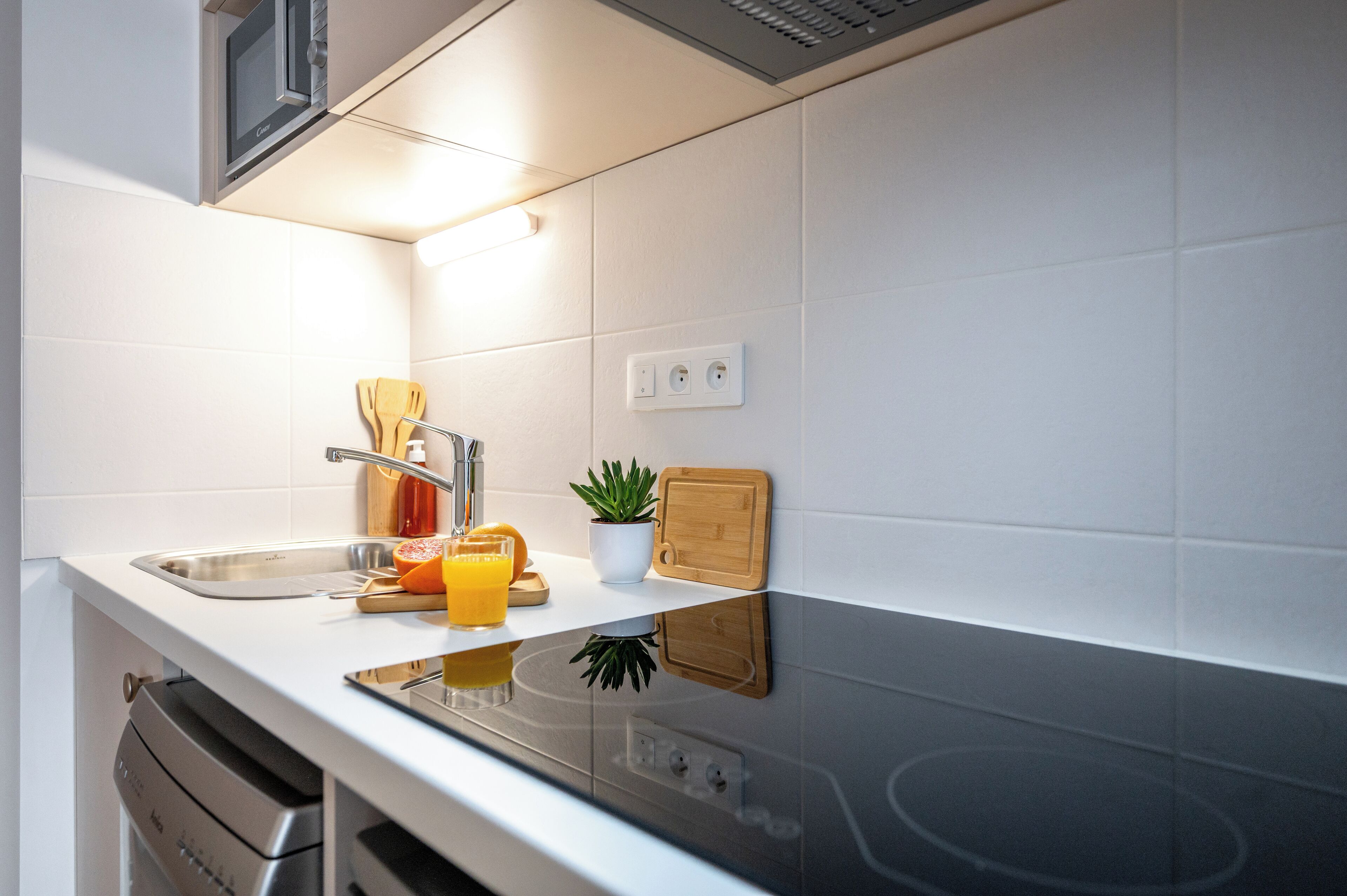 Standard-studio | Yksityinen keittiö | Minijääkaappi, mikroaaltouuni, liesi, astianpesukone