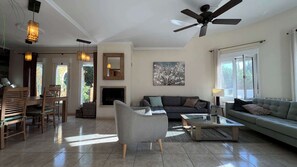 TV, fireplace