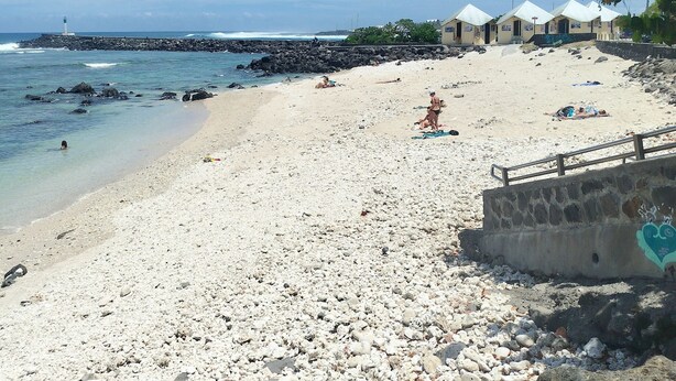 A beach with pebbles, a lighthouse, and a row of huts. - Le lotus rental in terre sainte, 2 minutes from the beach (Saint-Pierre)