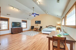 1 bedroom, laptop workspace, iron/ironing board, bed sheets