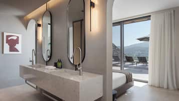 Shower, rainfall showerhead, eco-friendly toiletries, hair dryer