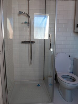 Shower, soap, shampoo, toilet paper