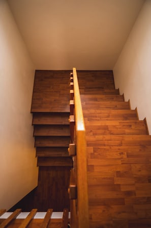 Staircase connects upper and lower levels.