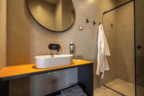 Deluxe Triple Room, Partial Sea View | Bathroom | Shower, rainfall showerhead, hair dryer, bathrobes - East Coast Deluxe Rooms (Split)