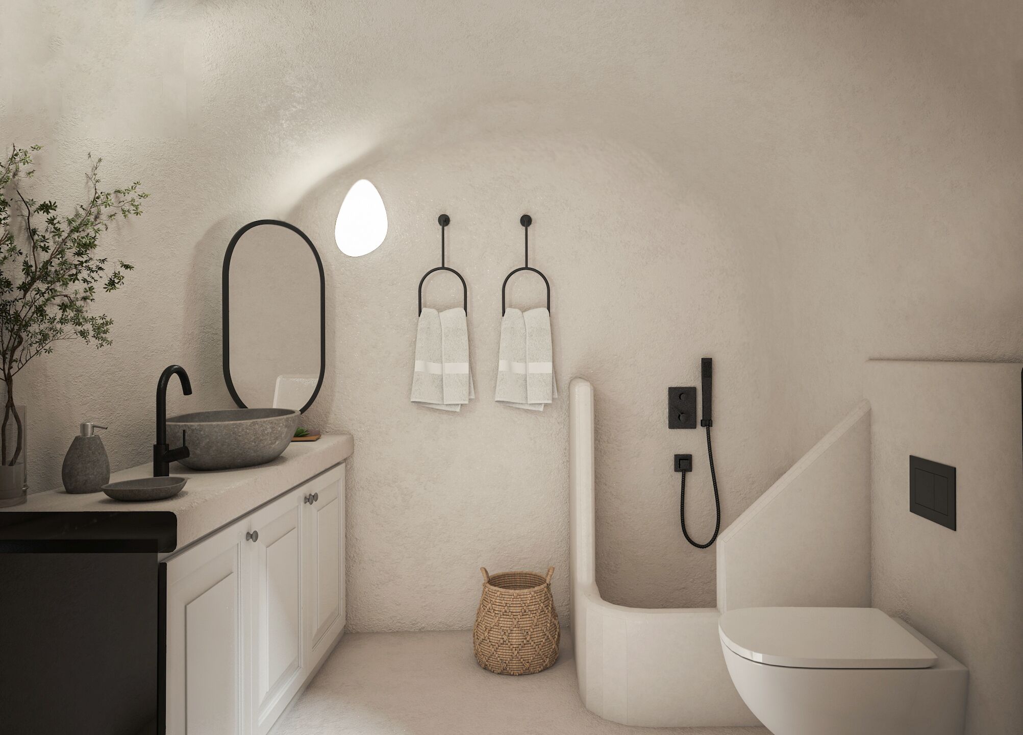 A modern bathroom with a sink, mirror, towel rack, and toilet.