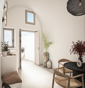 Superior Suite, Jetted Tub, Sea View | Living area | 32-inch flat-screen TV with cable channels - You and Me Suites Oia (Oia)