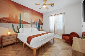 3 bedrooms, desk, iron/ironing board, travel crib