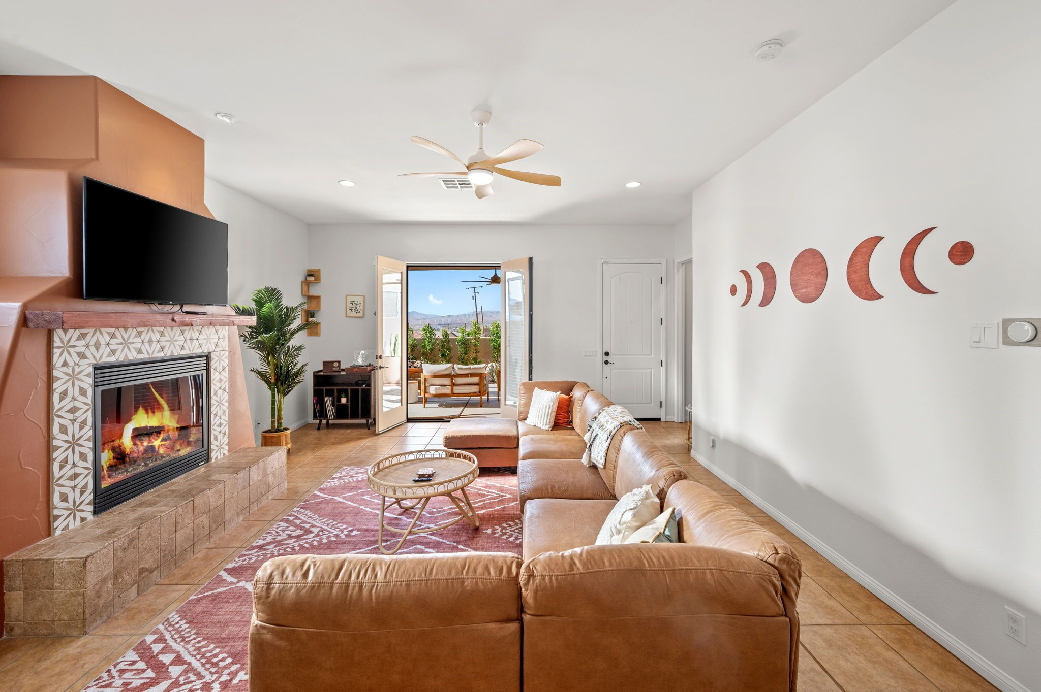 Smart TV, fireplace, video games, foosball