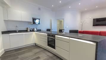 Fridge, microwave, oven, dishwasher