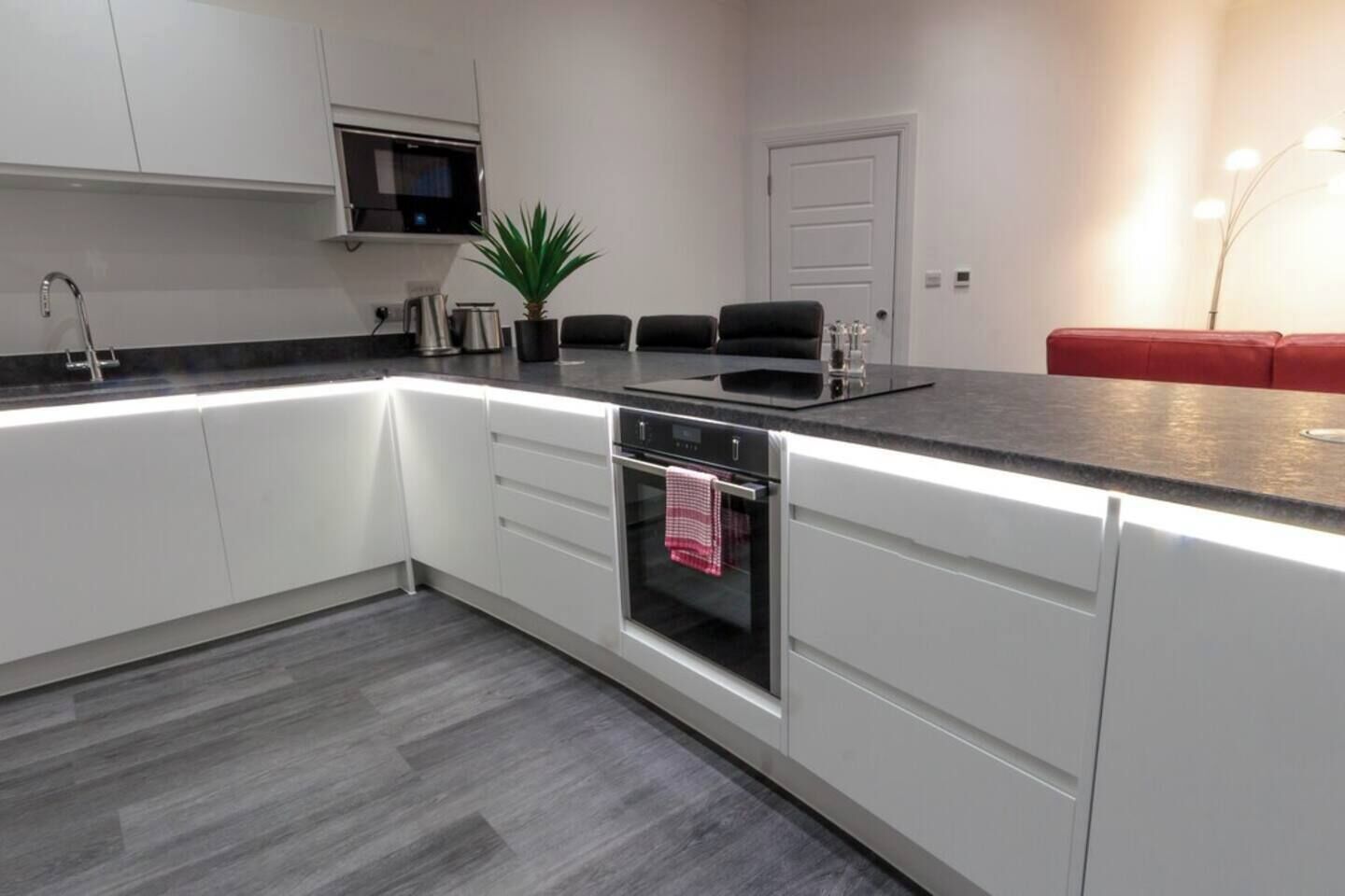 Fridge, microwave, oven, dishwasher