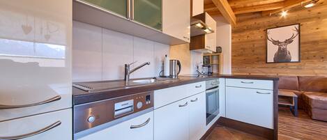 Comfort Apartment, 2 Bedrooms, Balcony, Mountain View | Private kitchen | Full-size fridge, microwave, oven, stovetop