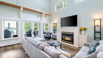 Smart TV, fireplace, video games, foosball