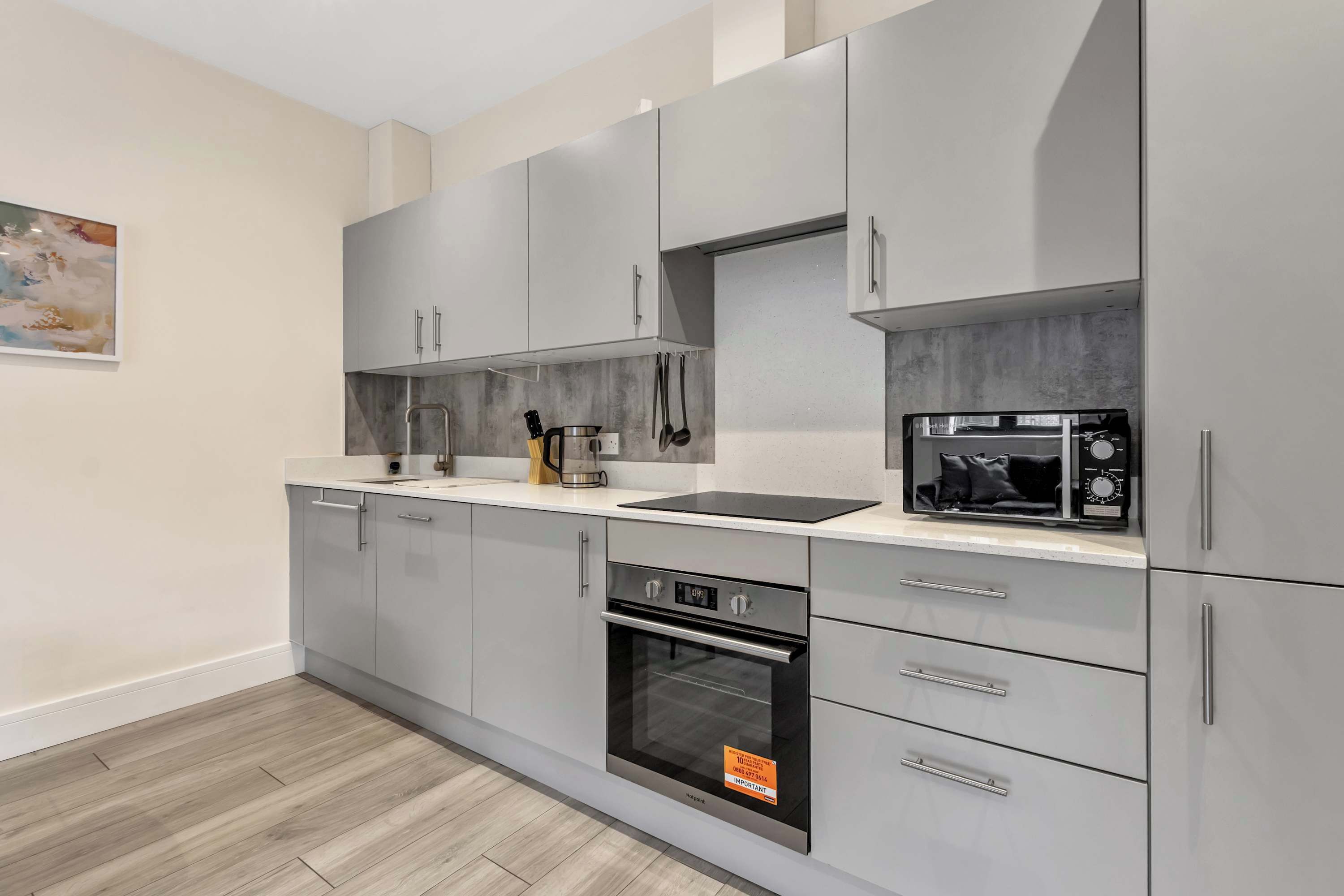 Fridge, microwave, oven, dishwasher