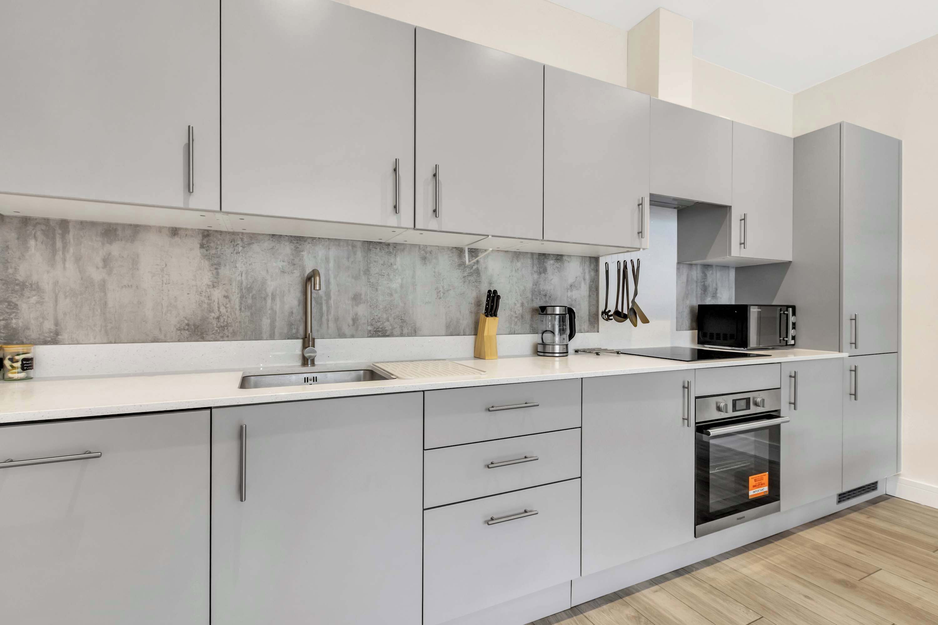 Fridge, microwave, oven, dishwasher