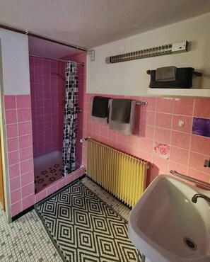 Secador de cabelo, toalhas de banho, sabonete, papel higiênico