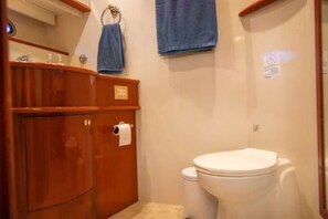 Bathroom features a vanity, toilet, mirror, and soap dispenser.