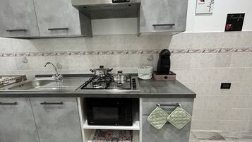 Réfrigérateur, micro-ondes, plaque de cuisson, cafetière/bouilloire