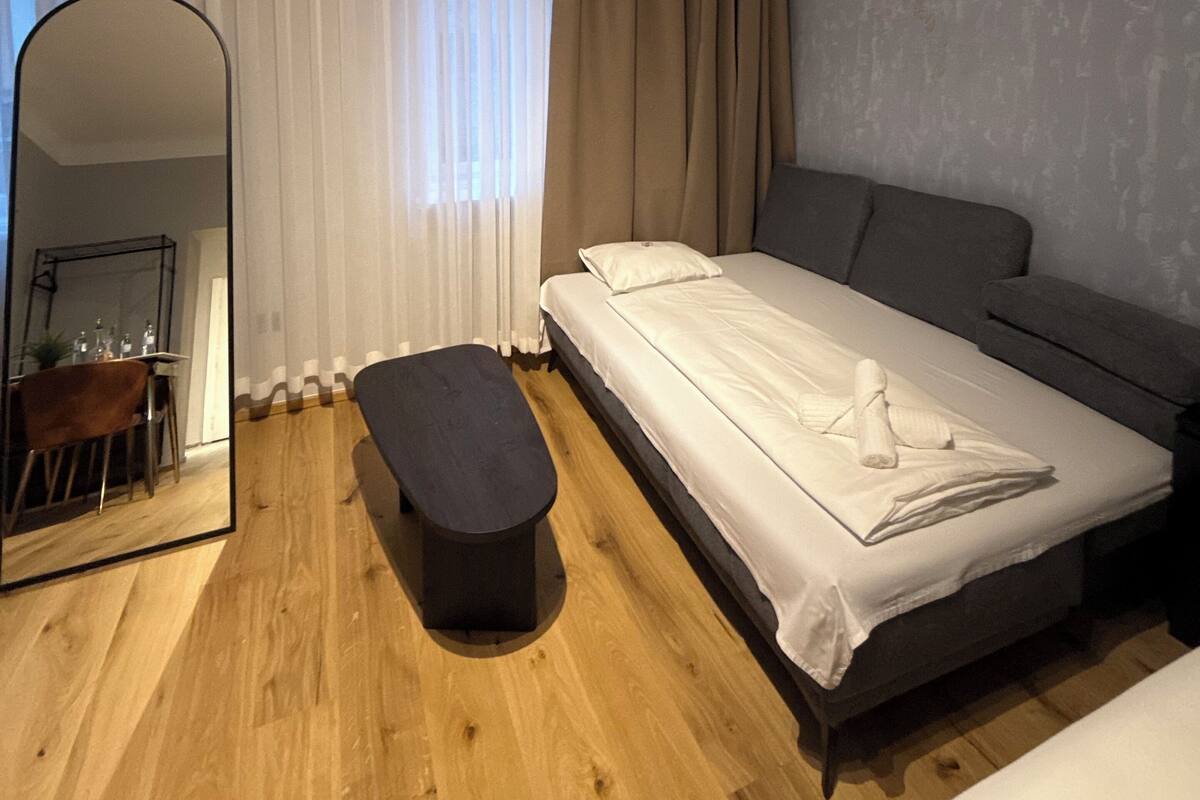 Luxury Apartment, Kitchen, City View | Pillowtop beds, soundproofing, free WiFi, bed sheets