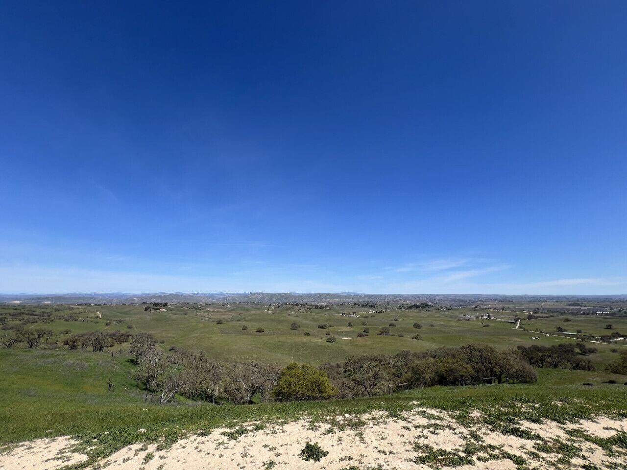 Weite, offene Landschaft mit blauem Himmel.