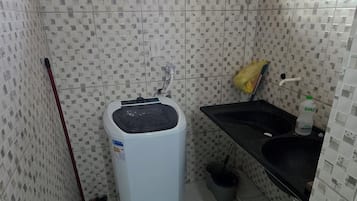 Shower, towels, toilet paper