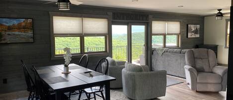 Smart TV, fireplace, DVD player, ping pong