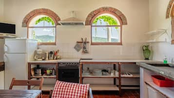 Fridge, oven, stovetop, coffee/tea maker
