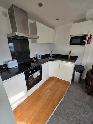 Fridge, microwave, oven, dishwasher