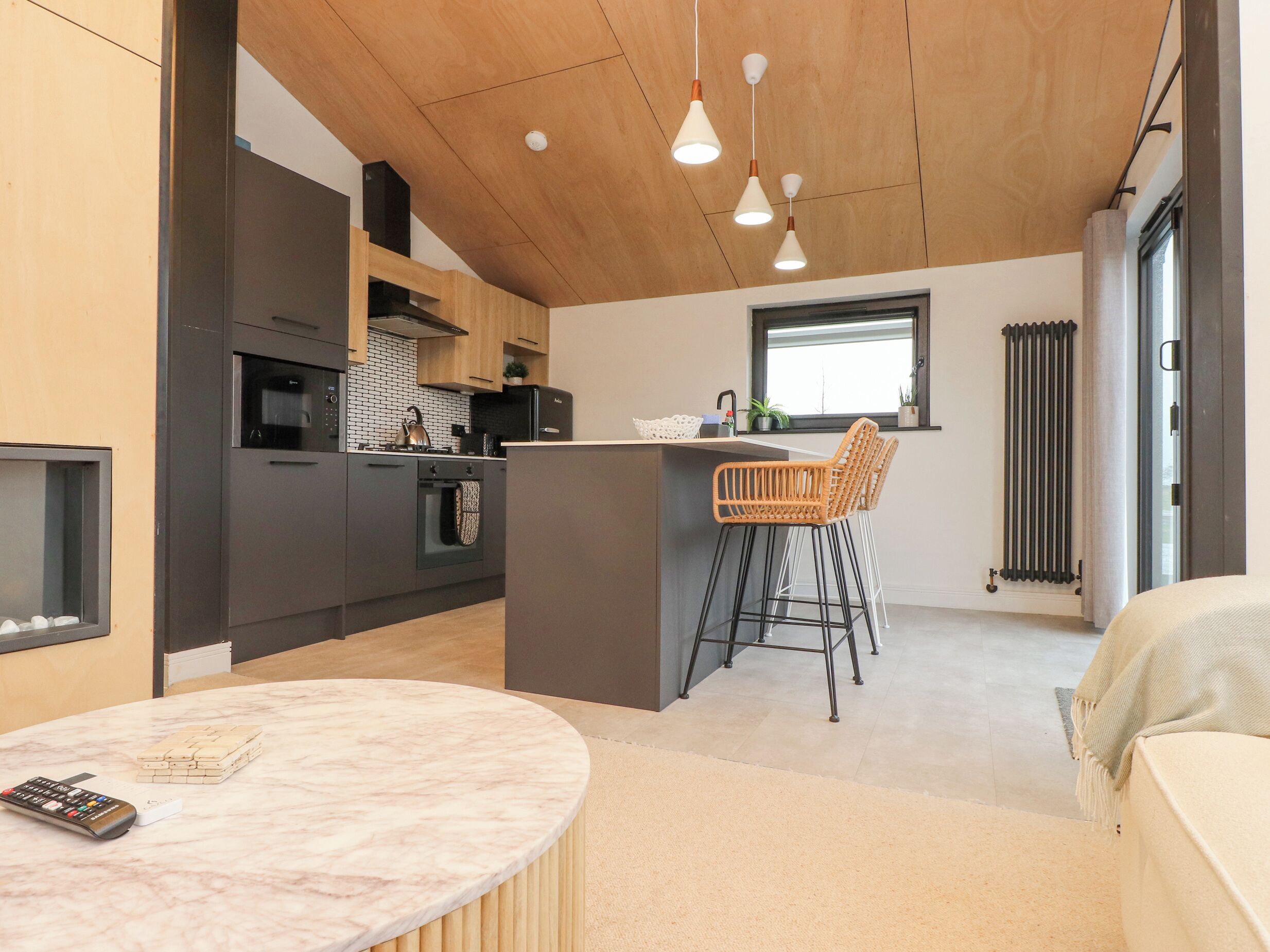 Fridge, dishwasher, electric kettle, toaster