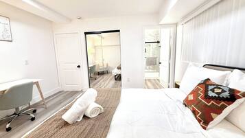 1 bedroom, premium bedding, down comforters, pillowtop beds