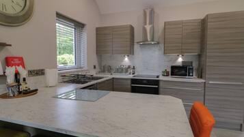 Fridge, dishwasher, electric kettle, cookware/dishes/utensils