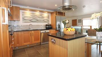 Fridge, dishwasher, electric kettle, toaster