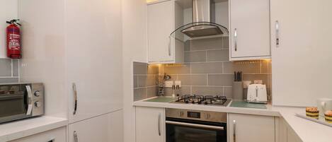 Fridge, dishwasher, electric kettle, toaster