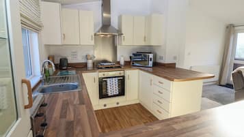 Fridge, dishwasher, electric kettle, cookware/dishes/utensils