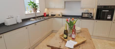 Fridge, dishwasher, electric kettle, toaster