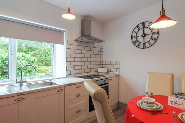 Fridge, electric kettle, toaster, cookware/dishes/utensils